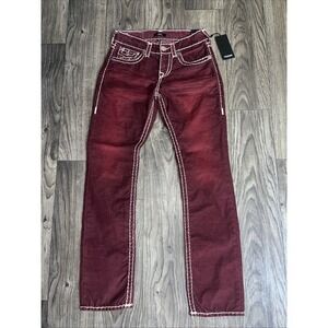 True Religion World Tour Super T Jeans Red Corduroy Ricky Relaxed Straight 28